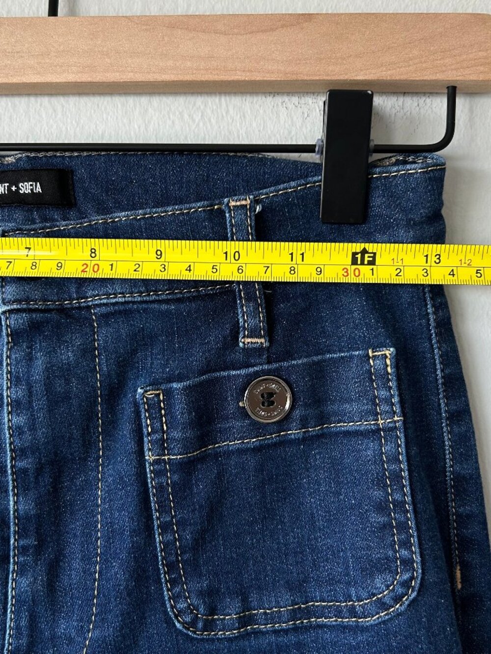 Saint + Sofia Bowie Flare Jeans Dark Wash Patch Pocket Stretch Women Size 26 - Picture 9 of 11